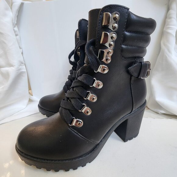 MIA Shoes - Mia Annamaria Black Block Heel Boots - Women's Size 6.5